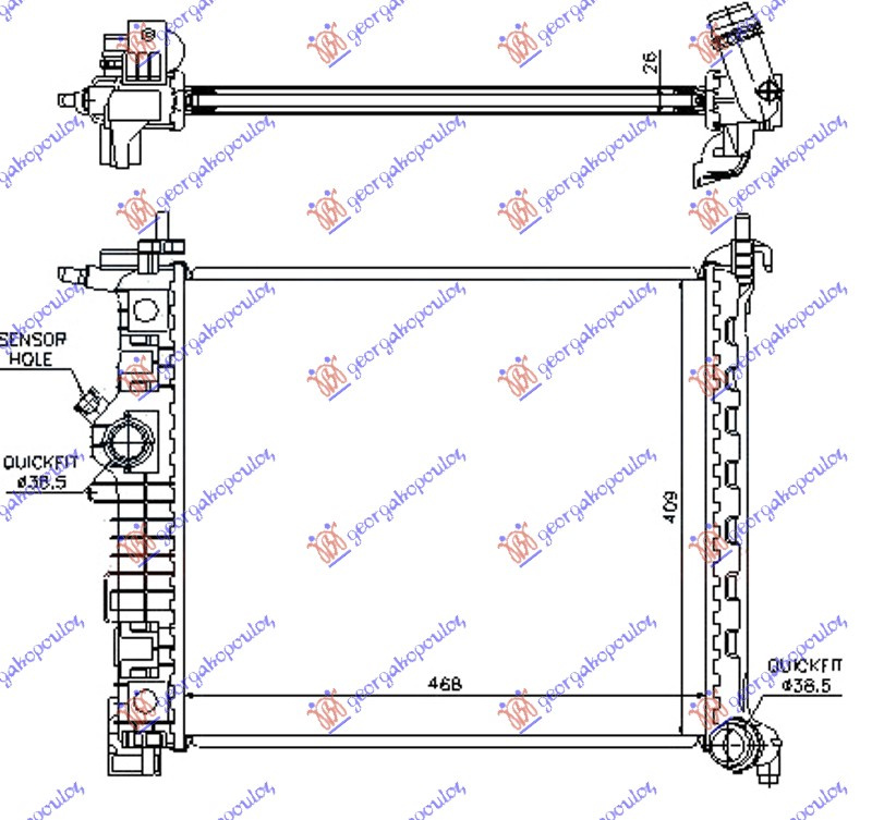 Radiator për motor 1,4i-16v TURBO (47x42,8) A14NEL/T (KOYO)