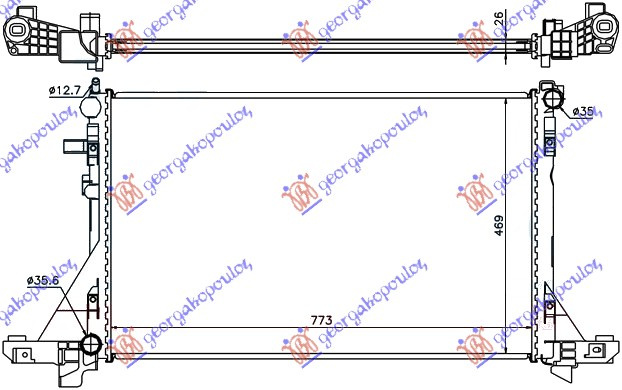 Radiator për motor 2.3 dizel (me/pa kondicioner) (77.5x48.7)