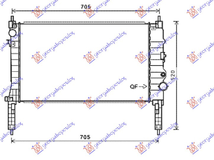 Radiator për motor 1.4 16v TURBO benzinë (marsh manual) (620x360x26)