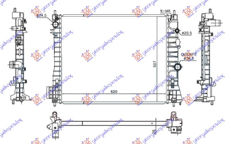 Radiator për motor 1.7 DTi/CDTi (marsh manual) dizel (620x510x26)