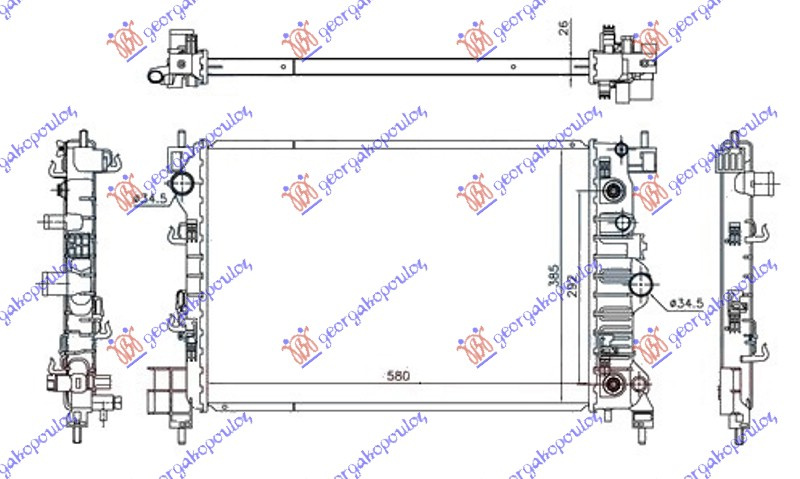 Radiator për motor 1.6/1.8.16v (marsh automatik) benzinë (580x385x26)