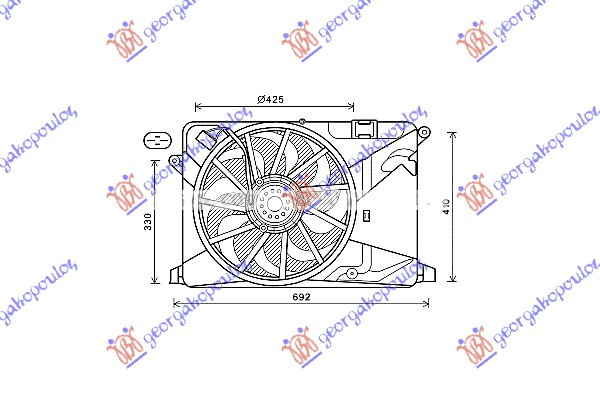 Ventilator komplet (i vetëm) 1.4i 16v TURBO (430mm) (4 pinë)