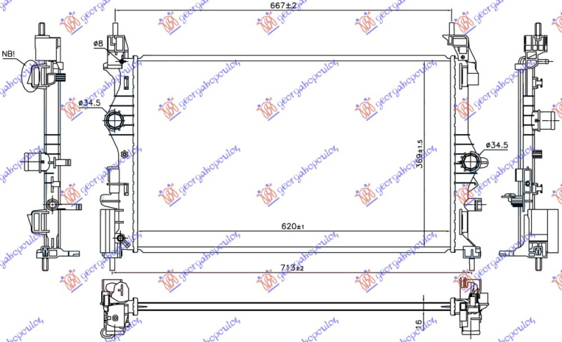 Radiator për motor 1.0 TURBO benzinë (marsh manual) (B10xFT 85kw) (620x369x16)