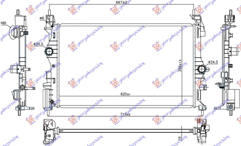 Radiator për motor 1.4 TURBO benzinë (marsh manual) (620x369x16)