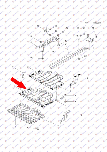 Mbrojtje/kapak nën motor (plastik)