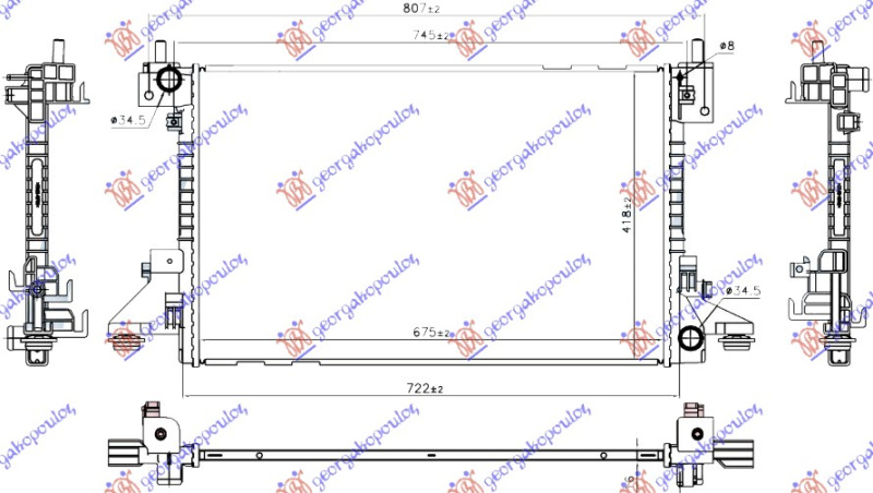 Radiator për motor hibrid (675x420x16)