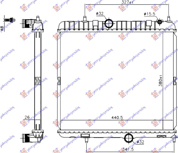 Radiator për motor 2.0 Hdi hibrid dizel (380x440x26)