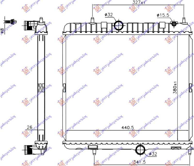 Radiator për motor 2.0 Hdi hibrid dizel (380x440x26)