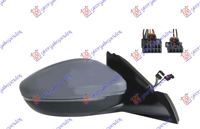 Pasqyrë elektrike me ngrohje (gati për ngjyrosje) (drita pulsuese LED + sensor) (8 pinë) (А cilësi) (xham i lakuar)