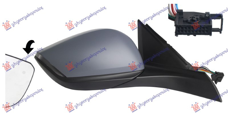 Pasqyrë elektrike me ngrohje (elektrik-me palosje) (gati për ngjyrosje) (me drita pulsuese LED) +Dritë + këndi i vdekur + sensor) (18 hapje 12 pinë) (А cilësi) (xham i lakuar)
