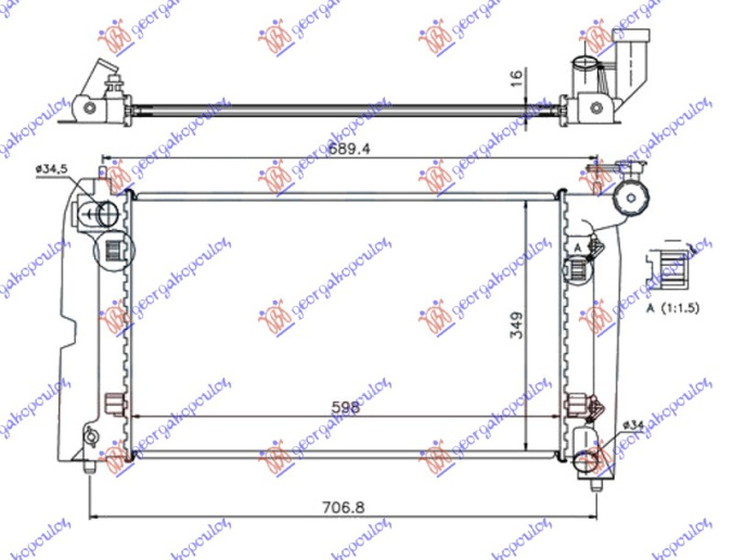 Radiator për motor 1.8 i-VVTi (marsh automatik) benzinë (600x350) (KOYO)