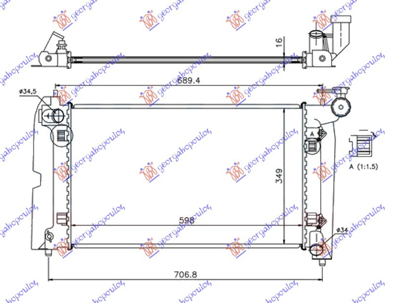 Radiator për motor 1.8 i-VVTi (marsh automatik) benzinë (600x350) (KOYO)