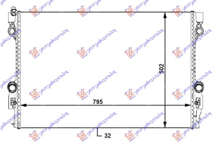 Radiator për motor 3.0i-3.6i-4.8i benzinë 3.0.dizel (79,5x50,2x3,2)