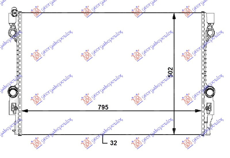 Radiator për motor 3.0i-3.6i-4.8i benzinë 3.0.dizel (79,5x50,2x3,2)