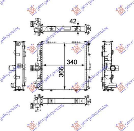 Radiator për motor 2.7-2.9-S 3.2-S 3.4-3.6-3.8-4.0 benzinë (34x36.6x4.2) (MAHLE BEHR PREMIUM LINE)