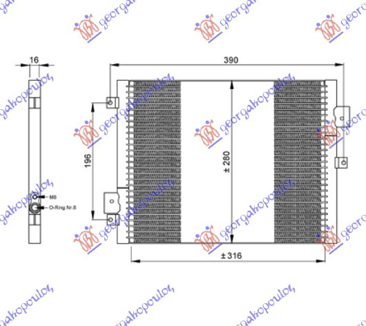 Radiator i kondicionerit 2.7-2.9-S 3.2-S 3.4-3.6-3.8-4.0 benzinë (36.5x27.6x1.6)