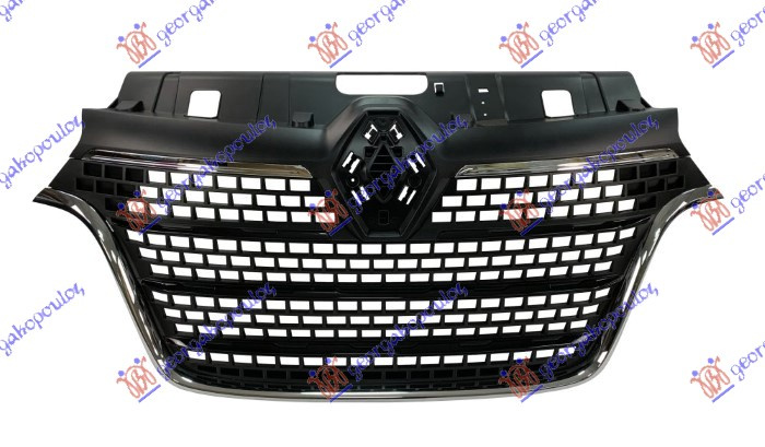 Maskë pvc/grilë me ngjyrë të zezë me shkëlqim me 3 shirita krom