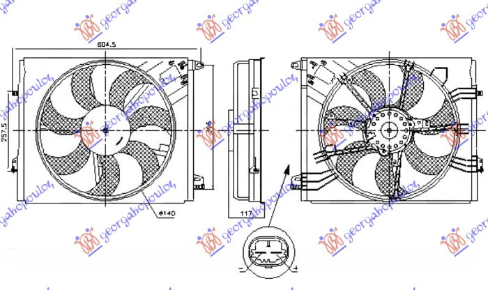 Ventilator komplet (i vetëm) 1.2-1.3 benzinë - 1.5-1.6-1.7 dizel (440mm) (2 pinë) (250W) (VALEO)