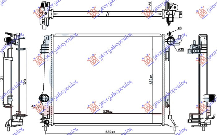 Radiator për motor 1.6 dCi dizel (540x440x26)