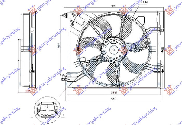 Ventilator komplet (i vetëm) (440mm) (2 pinë)