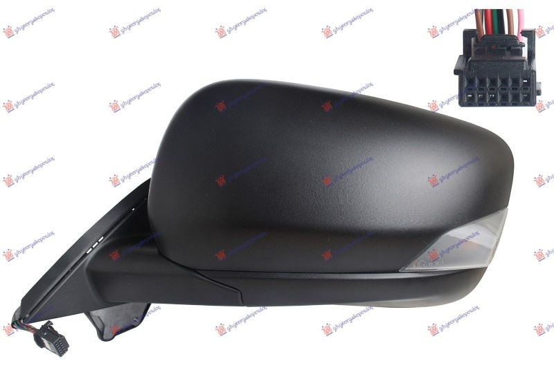 Pasqyrë elektrike me ngrohje e zezë (me drita pulsuese) 5w + sensor (9 pinë) (А cilësi) (xham asferik)