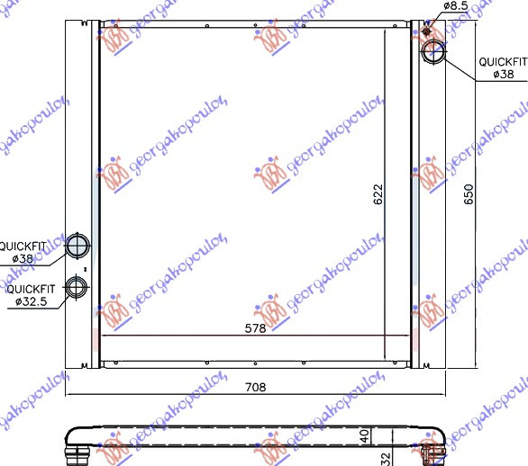Radiator për motor 4.2 SUPERCHARGED - 4.4i benzinë (marsh automatik) (580x620)