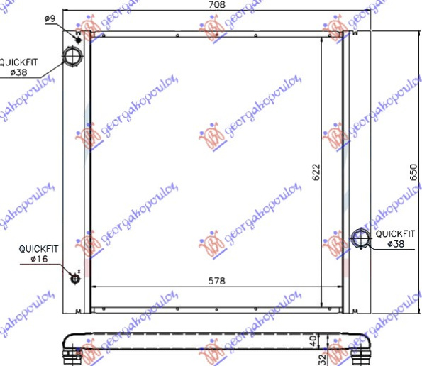 Radiator për motor 4.4i benzinë (marsh automatik) (580x620) (motor M62)