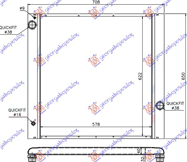Radiator për motor 4.4i benzinë (marsh automatik) (580x620) (motor M62)