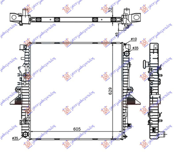 Radiator për motor 4.2 - 4.4i V8 (marsh manual/automatik) dizel (605x620x32)