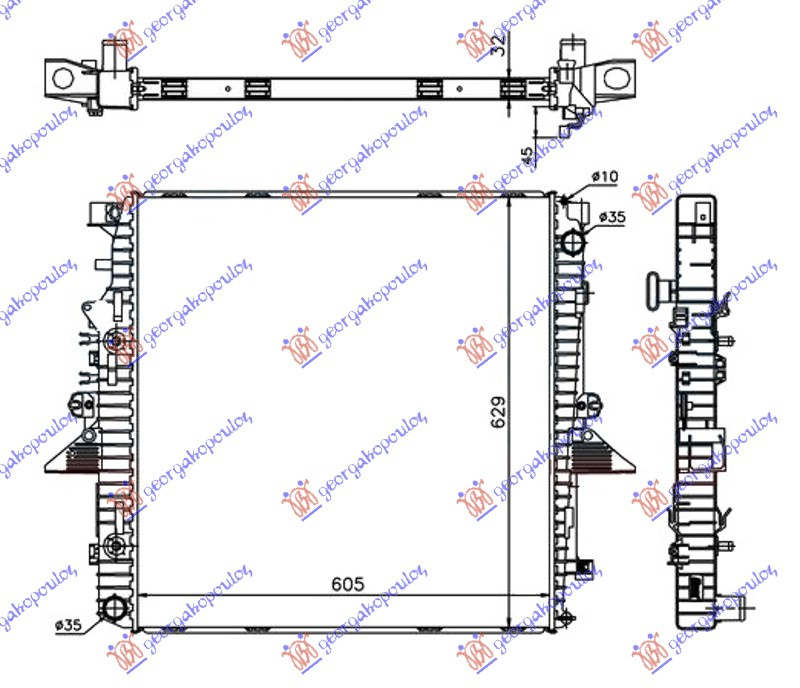 Radiator për motor 4.2 - 4.4i V8 (marsh manual/automatik) dizel (605x620x32)