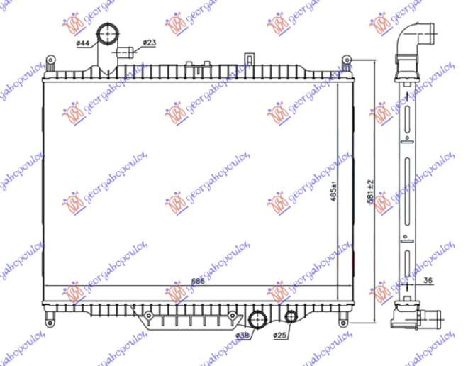 Radiator për motor 3.0 (marsh manual/automatik) dizel 10- (485x685x36) (KOYO)