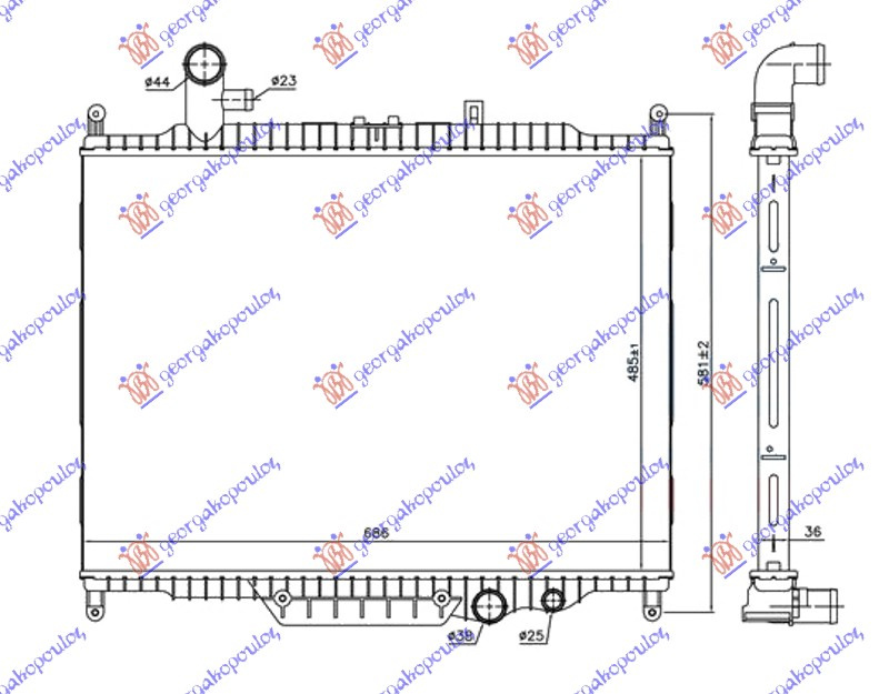 Radiator për motor 3.0 (marsh manual/automatik) dizel 10- (485x685x36) (KOYO)