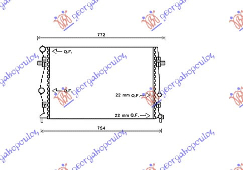 Radiator për motor 1.4 TFSi benzinë (650x440x22)