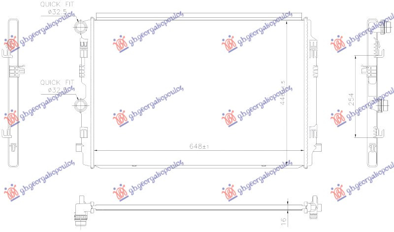 Radiator për motor 1.0TSI-1.5TSI benzinë (marsh manual/automatik) (648x446) (KOYO)