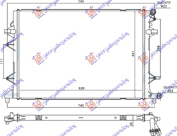Radiator shtesë për motor 2.0 TDi dizel (630x440x26)