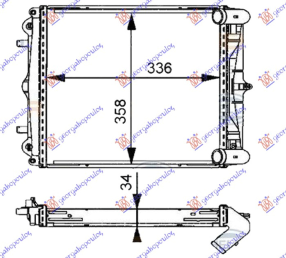 Radiator për motor 2.5-2.7-S 3.2 (me/pa kondicioner) (33.6x35.8x3.4) (MAHLE BEHR)