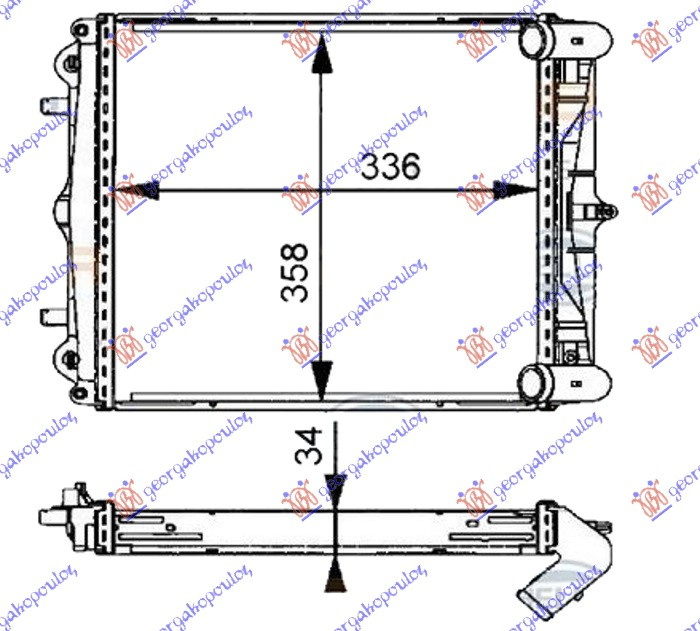 Radiator për motor 2.5-2.7-S 3.2 (me/pa kondicioner) (33.6x35.8x3.4) (MAHLE BEHR)