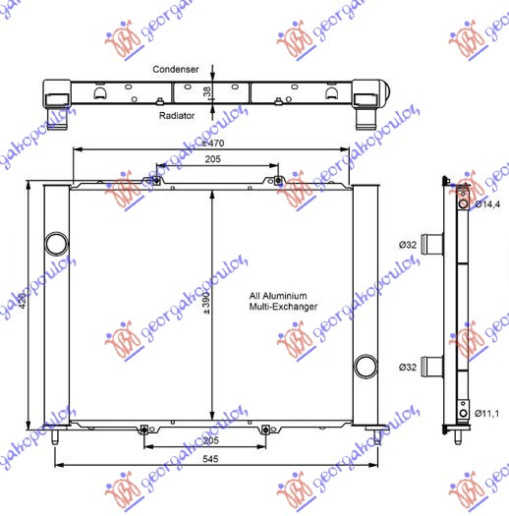 Radiator për motor + Radiator për kondicioner. (fiks) 1.5DCI K9K700/704