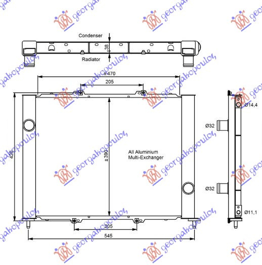 Radiator për motor + Radiator për kondicioner. (fiks) 1.5DCI K9K700/704