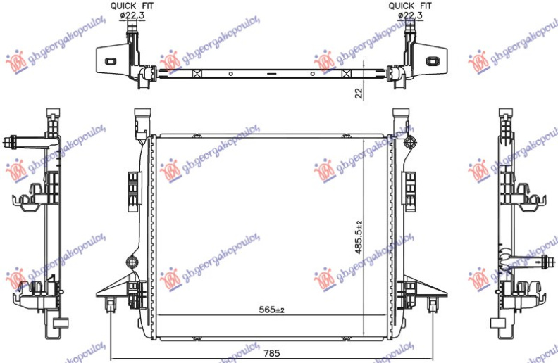 Radiator për motor (565x485x22)