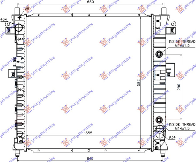 Radiator për motor 2.3i benzinë - 200 xdi dizel (marsh automatik) (555x580x26)