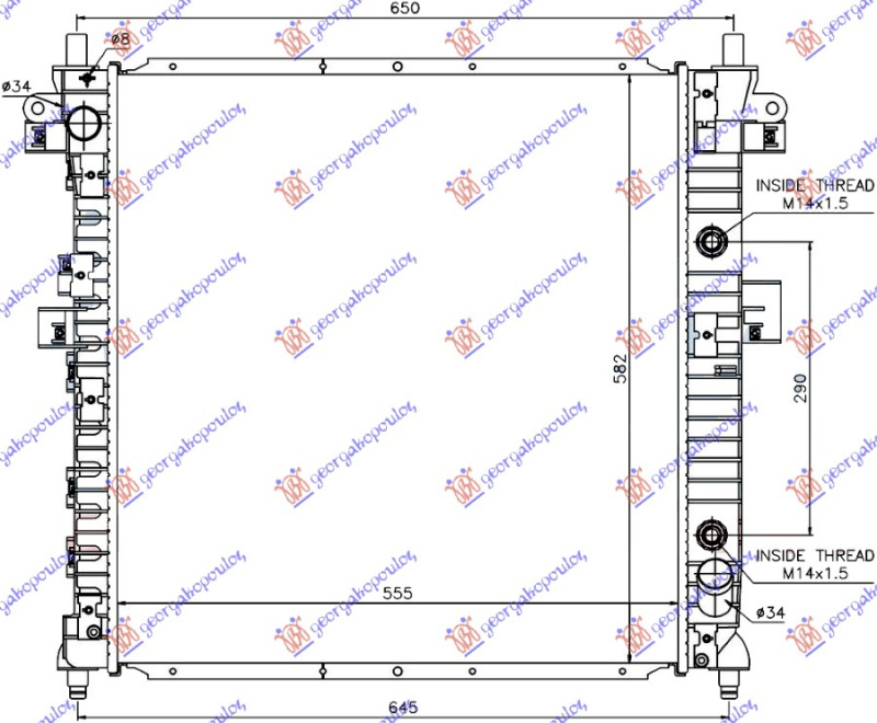 Radiator për motor 2.3i benzinë - 200 xdi dizel (marsh automatik) (555x580x26)