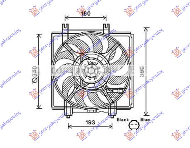Ventilator për kondicioner komplet 2.5 turbo (342mm) (2 pinë)