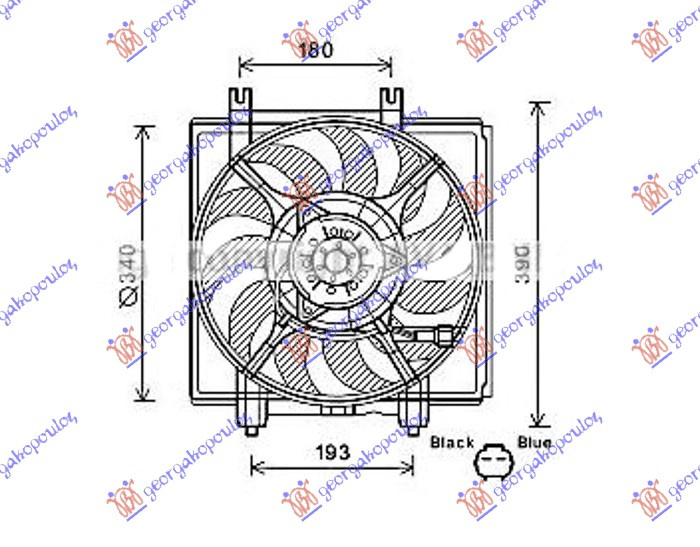 Ventilator për kondicioner komplet 2.5 turbo (342mm) (2 pinë)