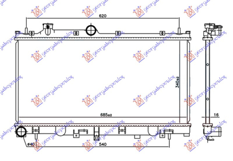 Radiator për motor 2.5i benzinë (340x685x16) (KOYO)