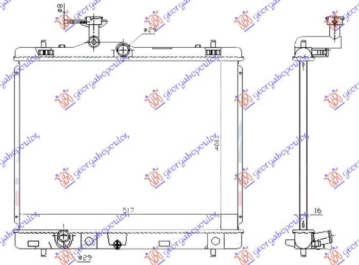 Radiator për motor 1.2-1.4-1.6 benzinë (400x540x16) (marsh manual) (japonez)