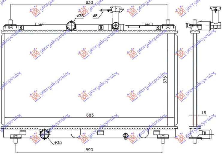 Radiator për motor 1.6 16v (marsh manual) (375x697x16)