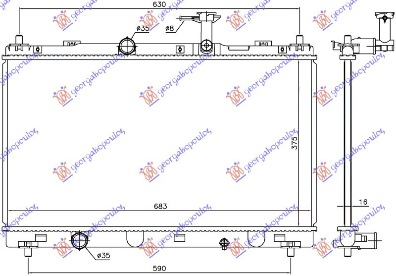 Radiator për motor 1.6 16v (marsh manual) (375x697x16) (KOYO)