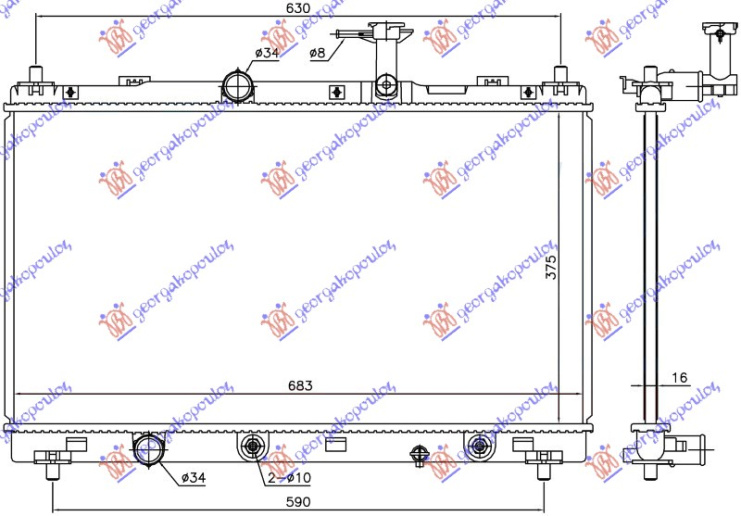 Radiator për motor 1.6 16v (marsh automatik) (375x697x16)