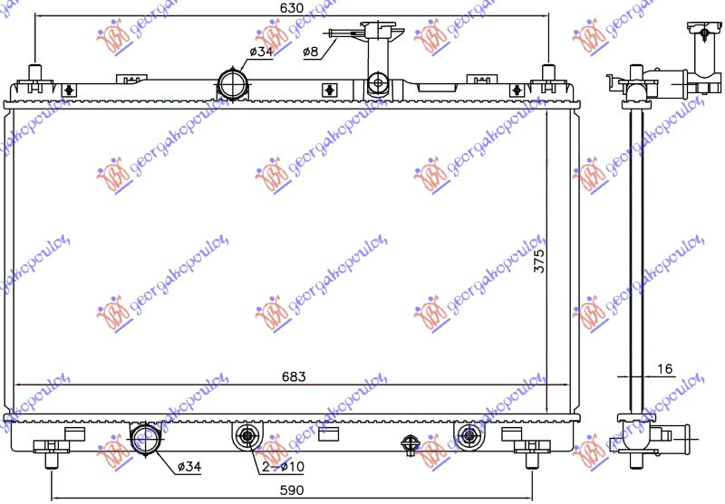 Radiator për motor 1.6 16v (marsh automatik) (375x697x16)